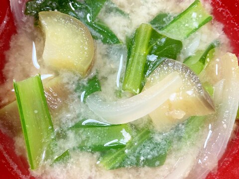 小松菜、ナス、玉ねぎの味噌汁